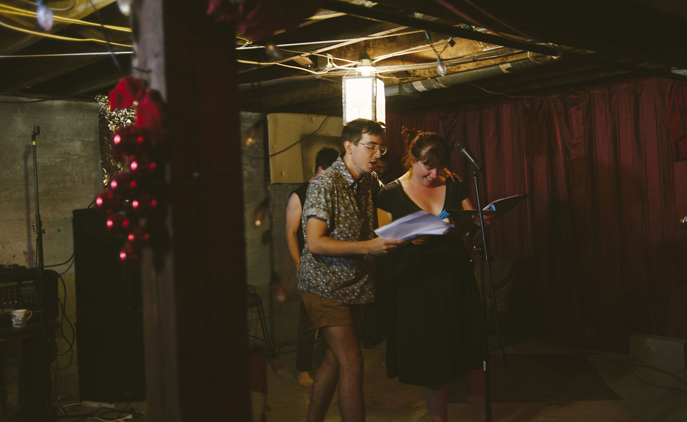 McHenry, left, and Squires rehearse in the basement of her house. | Photo by Natasha Komoda