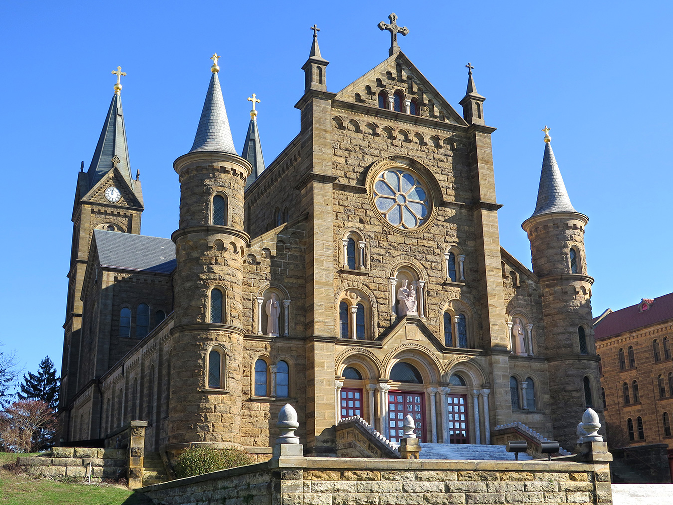 In the rolling hills of southern Indiana, the ADT passes St. Meinrad Archabbey, which was built between 1899 and 1907 with sandstone mined from a nearby quarry. | Photo by Ron Eid