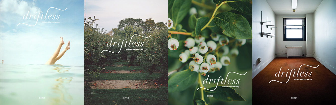 "Driftless" issues (l-r): Issue 1 cover photo by Leah Fithian, Issue 2 cover photo by Shelly Westerhausen, Issue 3 cover photo by Evan Perigo, and Issue 4 cover photo by Jason Robinette. | Courtesy images