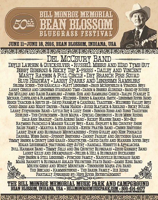 The Bean Blossom Bluegrass Festival's 2016 lineup. | Courtesy photo