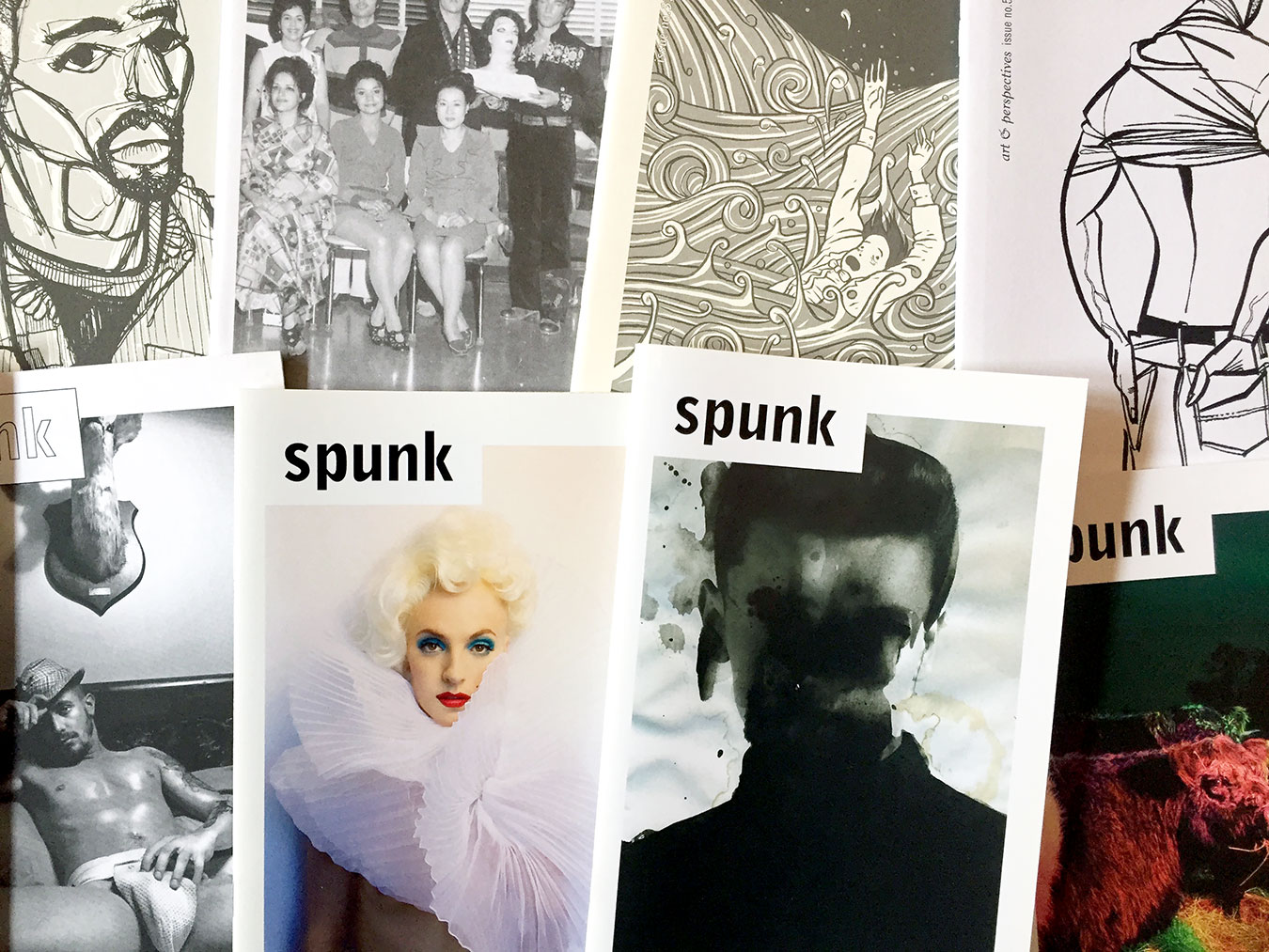 A selection of covers of Aaron Tilford's "Spunk" art magazine. Tilford wrote in the 10th issue that the intention has always been “to inspire, to explore, to create, and to see things in a new way.” | Aaron Tilford