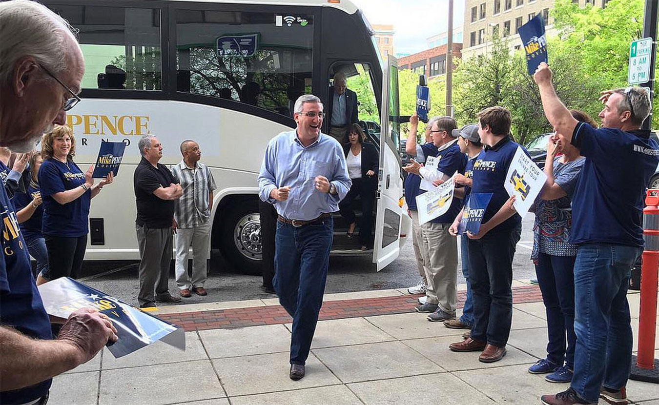 Indiana Governor Eric Holcomb, pictured here as he was campaigning last year for Mike Pence's gubernatorial re-election prior to Pence's nomination for vice president. | Photo by <a href=