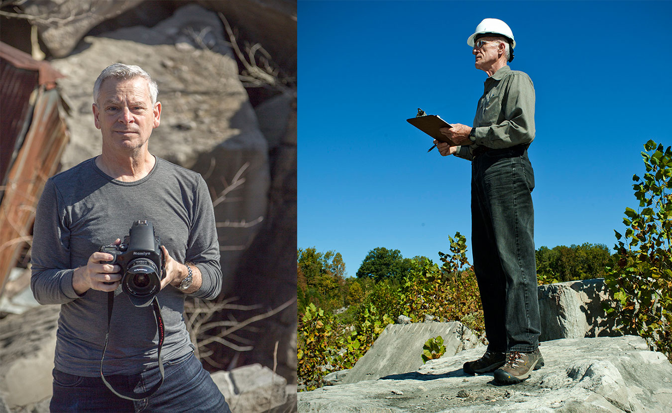 Wolin, left, and Sanders returned to the quarries after 30 years. | Photo left by Kevin Mooney; Photo right by Jeffrey Wolin