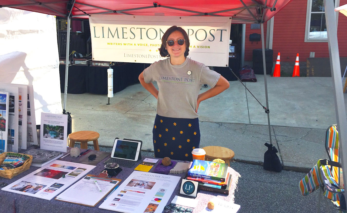 Emily Winters, Limestone Post's Marketing and Advertising Director, hard at work at the 4th Street Festival of the Arts and Crafts, Labor Day Weekend 2017.