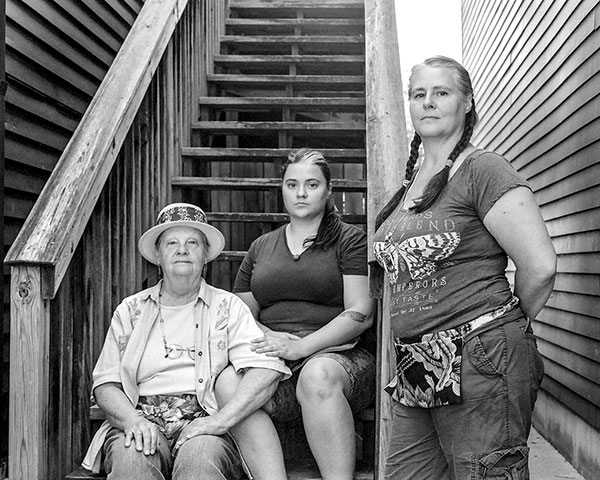 Photographer Adam Reynolds took this photo of three generations of Bloomington women for his 4x5 field camera photo series, “Places, Things, People.” (l-r) Gail Trout, Kat Stonecipher, and Penny Trout-Stonecipher. | Photo by Adam Reynolds