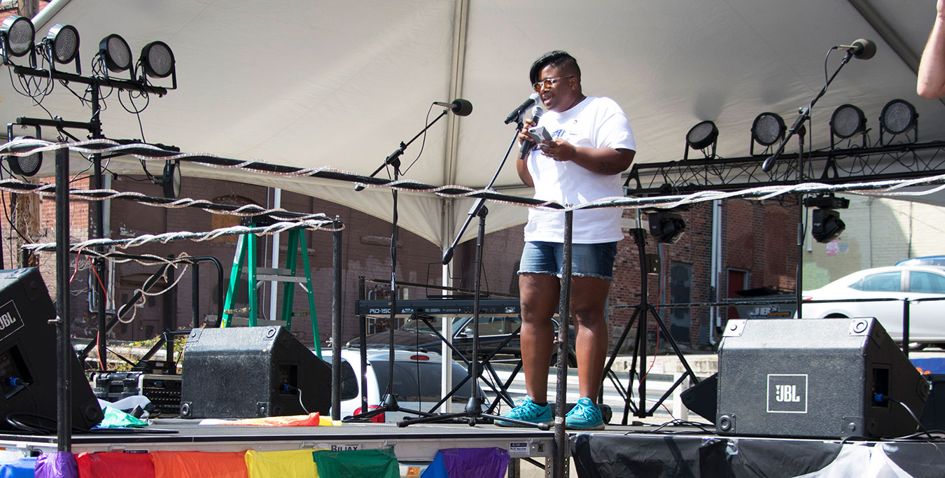 Cummings speaks at Pridefest in August 2017. | Courtesy photo