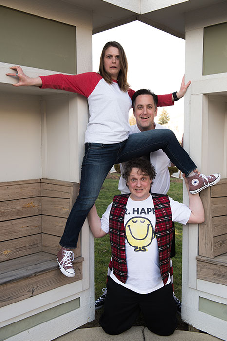 The 3-person cast having a bit of fun. In the show, the actors portray themselves, in addition to a multitude of characters. From top to bottom: Frankie, Henry, and Patrick. | Photo courtesy of Blueline