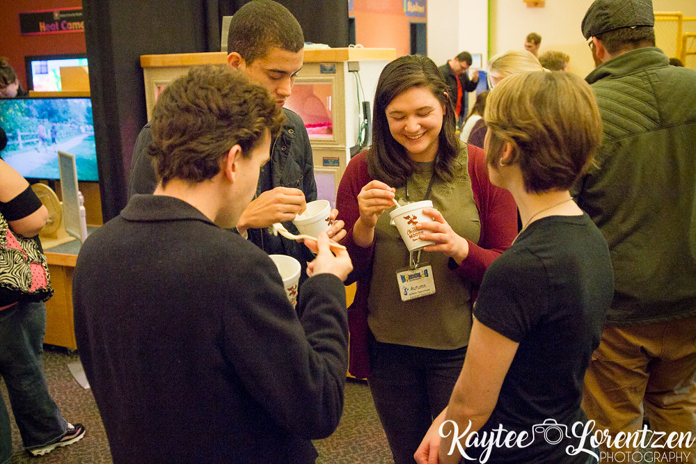 Guests enjoying ice cream from the Chocolate Moose at the WonderLab After Dark: Chocolate event in February.