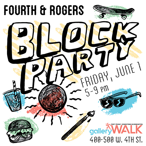 A block party at West 4th and South Rogers streets coincides with art shows at the I Fell Gallery and Rainbow Bakery as well as with the grand opening of FAR Center for Contemporary Arts. | Courtesy image