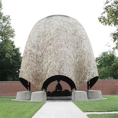  New Harmony has many unconventional sites, such as the roofless church (pictured here). | Photo by <a href="https://tinyurl.com/yaod9m9s" target="_blank" rel="noopener">Sarah Ewart</a>