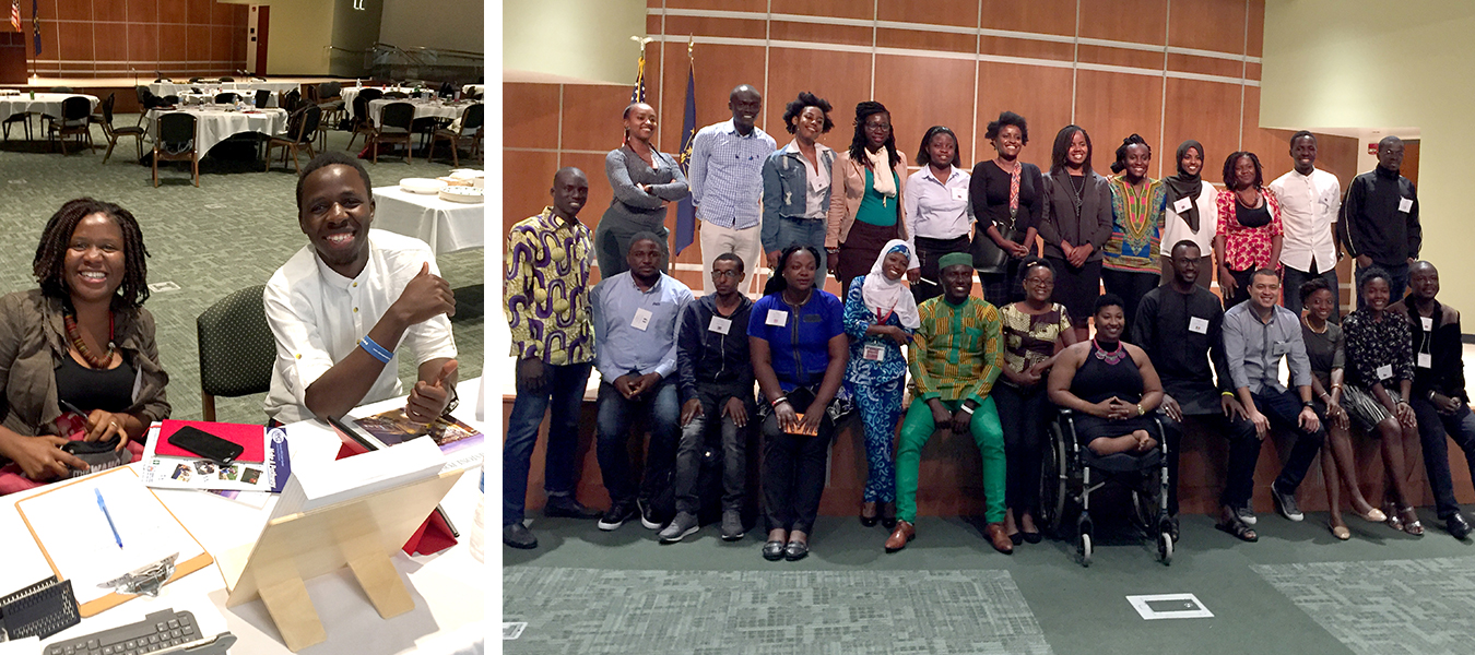 (left) Mweze sits with Mandela Washington Fellow Eastina Taylor during an event at Ivy Tech Community College in Bloomington. (right) Mweze says there were 24 other Fellows from 20 different countries. | Limestone Post