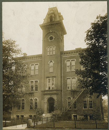 Old Central School was located just south of where the Monroe Convention Center stands today. The back of the school overlooked the Monon railroad, now the B-Line Trail. Pictured here in 1907, the school was built in 1873 and was torn down to build a parking lot in the 1950s. | Photo courtesy of the IU Archives