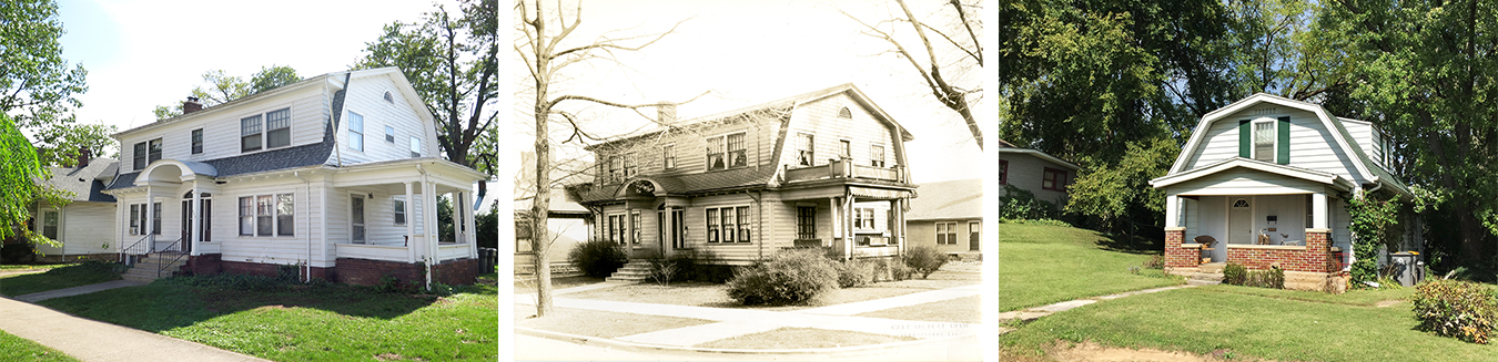 (from left) The Fulwider family moved from their house in what is now Prospect Hill to this house at East 7th and North Lincoln streets, in what Fulwider considered the more affluent side of town where professors “lived in the clouds away from reality.” As an adult in the late 1930s, Fulwider returned to Bloomington and lived in a house on the "wrong side of the tracks," in what is now Maple Heights. | Limestone Post, center photo courtesy of the Monroe County History Center