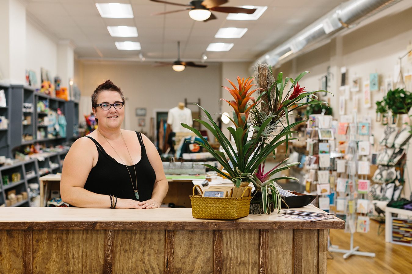 “There are so many talented people in Bloomington and the state, but it can be hard for them to get their products to market,” says Talia Halliday, owner of Gather : handmade shoppe & Co.:. “I want to help them be successful and help build a supportive community.” Gather stocks handmade goods by more than 250 makers and artists and hosts pop-up events that give the opportunity to showcase the breadth of their work and to engage with customers firsthand. | Photo by Anna Powell Teeter