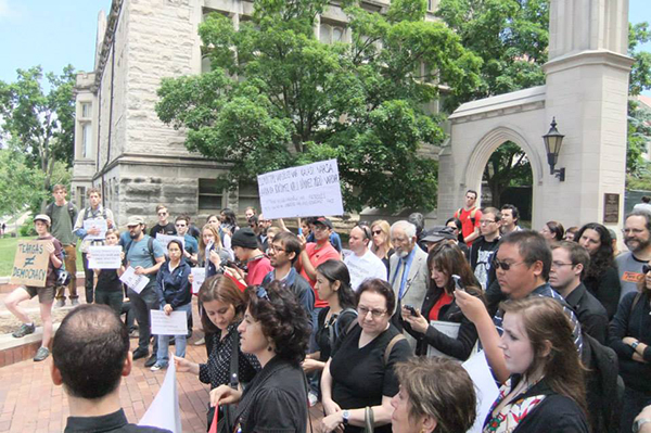 Istrabadi, center in glasses, attending Bloomington's Resistanbul at Sample Gates. | Courtesy photo