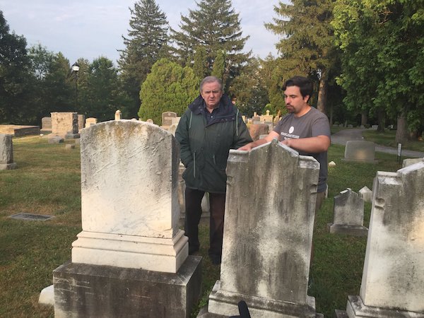 Horror film veteran George Stover (left) and Mair on location in Towson, Maryland. Mair said the trip to Maryland, where Stover lives, has been the film company’s biggest expense so far. | Courtesy photo