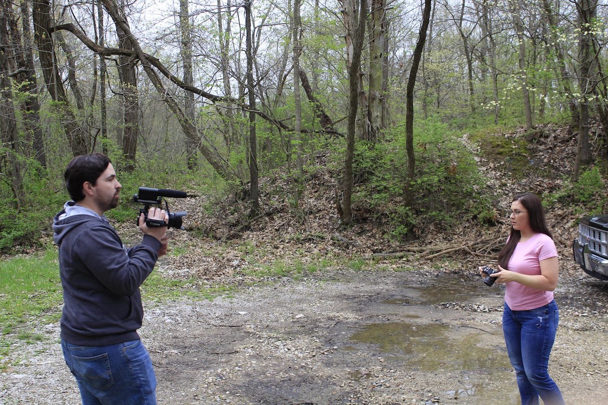 (left) James Ian Mair on location with Katie Harbridge in a scene from 'Blood Cove.' Mair and Moonlight co-founder James Stevenson "wear many hats through all aspects of production.” | Courtesy photo