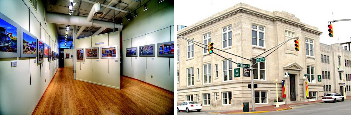 (left) Gallery SCG, Fountain Square, 101 W. Kirkwood Ave. #12 ; (right) Ivy Tech John Waldron Arts Center, 122 S. Walnut St.