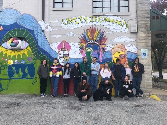 'After all our projects were finished, we took a short walking trip to the Chocolate Moose to reflect on the project,' says Aidan Reef, a student at the Academy of Science and Entrepreneurship. (kneeling, l-r) Bailey Knapp, Zach Summit, and Allison Wright. (standing, l-r) Aidan Reef, Gavin Hillenberg, Alia Cagle, Anya Thomas-Rigdon, Stephen Morton (para-educator), Dagon Katz, Alisha Biddinger, Hunter Deaton, and Alex Diaz. | Photo by Rachel Bahr