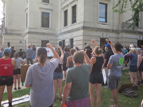 During the protests, members of the crowd joined speakers in shouting "No justice, no peace," "Black Lives Matter," and the names of victims killed by police. | Limestone Post