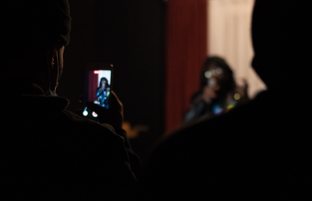 The soft opening of Abattoir Gallery was livestreamed by both Abattoir and the crews of various performers. Performances were held in one room, with a separate room for the audience. | Photo by Ian Carstens