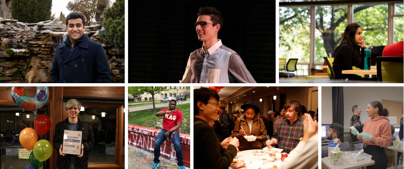 Seven of the twelve students featured in 'IU 2020': (top row, l-r) Yash Aragarwala, Broderick Balsley, Neha Bhasin; (bottom row, l-r) Spencer Biery, Courtland Crenshaw, Doña Eliassaint (center), Jayla French. Links to a profile of each student can be found at the end of the article. | Courtesy photos